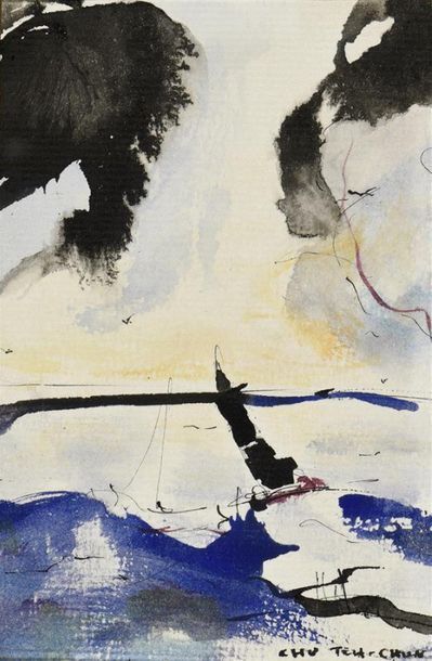 null Chu Teh-Chun (1920-2014) 
" Marine "
Encre et aquarelle sur papier vergé
Signé...