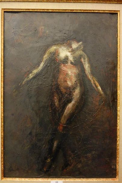 null Adolphe Péterelle (1874-1947)
" Nu aux bas noirs dansant "
huile sur toile
Signé...