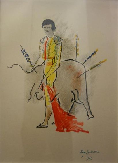 null D'après Jean Cocteau (1889-1963)
Les banderilles de feu 1963
Impression lithographique
Signé...