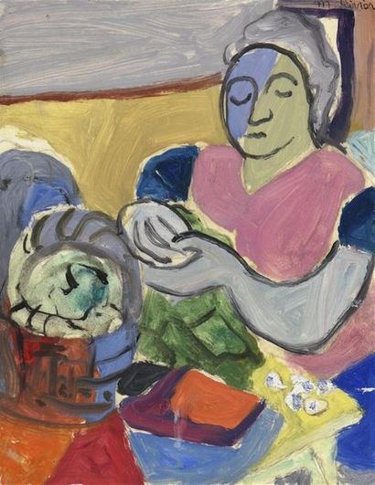 null Marcelle Rivier (1906-1986)
« Femme à sa table de cuisine »
Gouache sur papier.
Signé...
