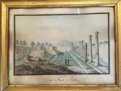 null Deux dessins aquarellés en pendant, représentant le temple de Vénus à Pompéi...