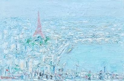 null André COTTAVOZ (1922-2012).
Paris, la Tour Eiffel
Huile sur toile signée en...