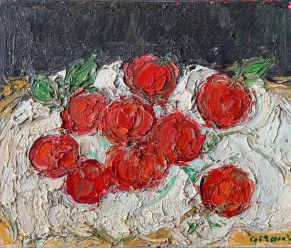 null André COTTAVOZ (1922-2012).
Les pommes rouges et prunes
Huile sur toile, signée...