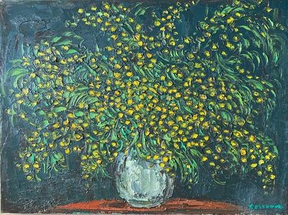null André COTTAVOZ (1922-2012).
Les Mimosas
Huile sur toile signée en bas à droite,...