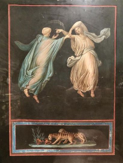 null Gouache représentant des danseurs, d'après les fresques d'Herculanum. 
XIXème...