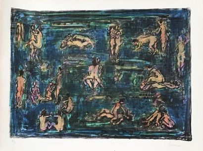null André COTTAVOZ (1922-2012).
Erotic bleu
Lithographie 
50 x 66 cm.
