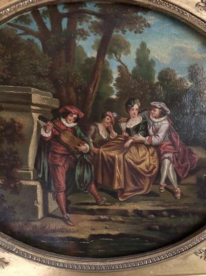 null École française XIXème siècle.
Scène galante dans un parc 
Huile sur toile....