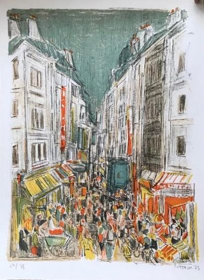 null André COTTAVOZ (1922-2012).
Rue Montorgueil
Lithographie, datée 1973.
54 x 73...