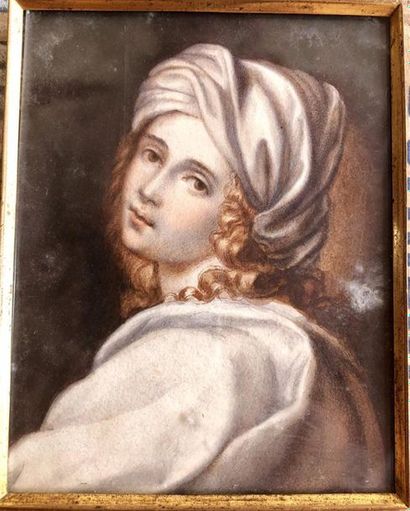 null D'après Guido Reni, portrait de Béatrice de Cenci, miniature dans un cadre en...