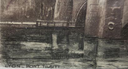 null Ecole lyonnaise fin XIXème- début XXème
" Le pont de Tilsitt "
Eau-forte rehaussée...
