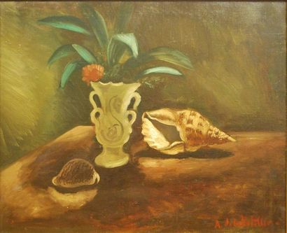 null Amédée de la Patellière (1890-1932)
Nature morte aux vases et coquillages
Huile...