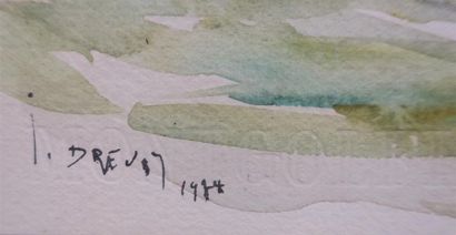 null Joannès Drevet (1854-1940)
" Clocher en montagne " 1934
Aquarelle sur papier...