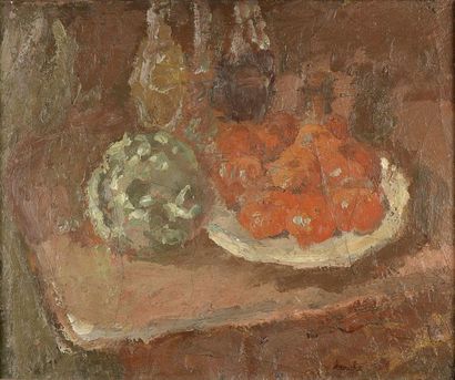 null George Bouche (1847-1941)
Nature morte à l'artichaut et oranges
Huile sur toile.
Signée...
