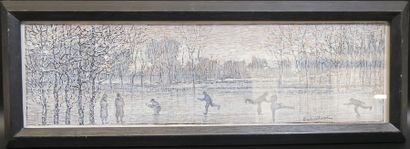 null Eugène Brouillard (1870-1950)
" Les patineurs "
Encre et gouache sur papier
Signé...
