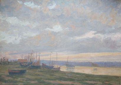 null Albert Lechat (1863-1918) 
Baie et bateaux 
Huile sur toile 
Signé en bas à...