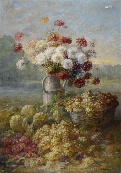 null Antoine Marzo (1853-1946)
" Dahlias et raisins "
Huile sur toile
Signé en bas...