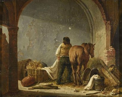 null Jules Coignet (1798-1860)
"Villeneuve" 1849
Craie blanche et mine de plomb sur...