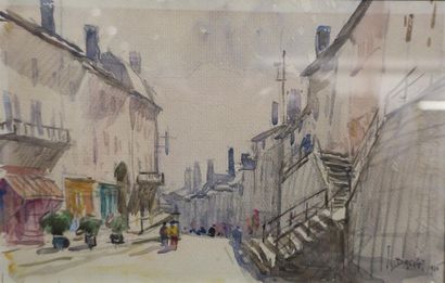 null Joannès Drevet (1854-1940)
" Rue animée à Lyon ( ?) " 1925
Aquarelle sur papier
Signé,...