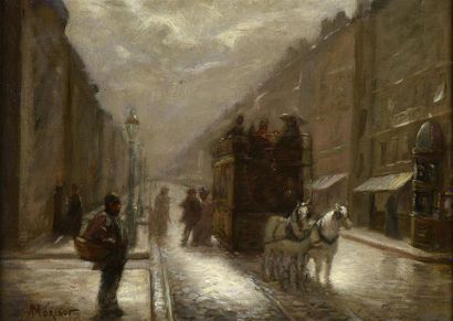 null Auguste Morisot (1857-1951)
" L'omnibus, la nuit "
Huile sur panneau
Signé en...