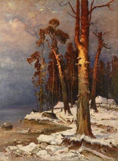null Yuliy Yulevich Klever (1850-1924)
Bord de lac enneigé, 1906
Huile sur toile.
Signée...