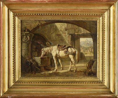 null Louis Guy (1824-1888)
Le cheval blanc
Huile sur panneau
Signé en bas à droite
19...