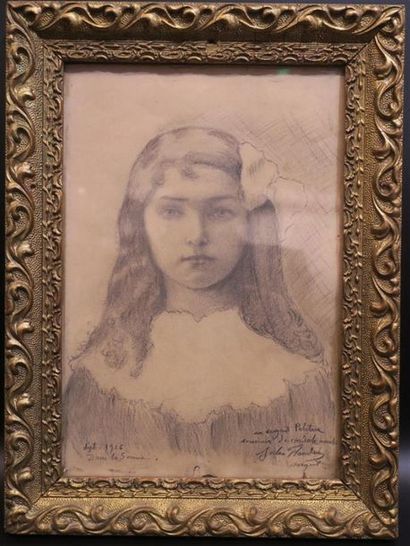 null Jules Flandrin (1871-1947)
" Portrait de fillette " 1916
Mine de plomb sur papier
Signé,...