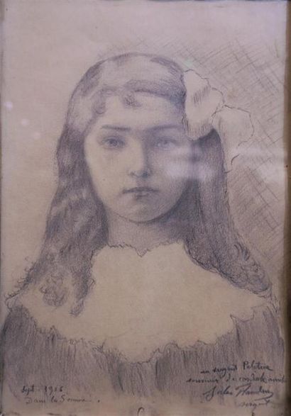 null Jules Flandrin (1871-1947)
" Portrait de fillette " 1916
Mine de plomb sur papier
Signé,...