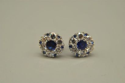 null Paire de clous d'oreilles en or gris 18K (750/oo) à décor de rosace sertie de...