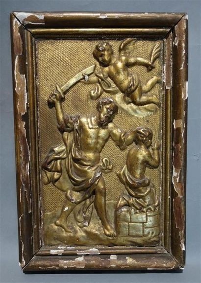 null Le Sacrifice d'Isaac, panneau en bois sculpté et doré.
Fin XVIIème siècle.
31...
