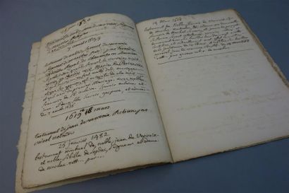 null LOT. Cahier manuscrit de 11 pp. in-4, début du XVIIIe.
" Abrégé de la généalogie...