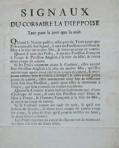 null MARINE - PYRÉNÉES-ATLANTIQUES. 2 documents.
- CORSAIRE. Imprimé du XVIIIe :...