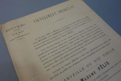 null SOMNABULISME & AVORTEMENT. Imprimé de 2 pp. in-4. La Réole, 1885.
Rare factum...