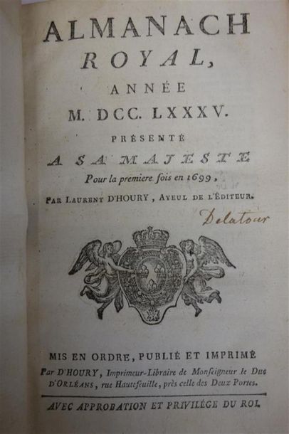 null ALMANACH ROYAL. ANNÉE 1785. Présenté à Sa Majesté pour la première fois en 1699...