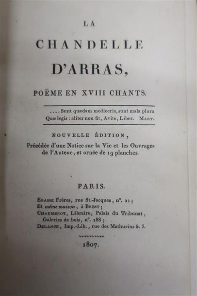 null [DU LAURENS (Henri-Joseph)]. LA CHANDELLE D'ARRAS, poëme en XVIII chants. PARIS,...