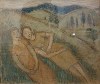 null Maurice Tête (1881-1948) 
Deux femmes allongées sur la colline 
Pastel sur papier...