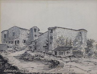 null Etienne Detreto (?) (XXème siècle) 
La bastide 
Encre de Chine sur papier 
Signé...