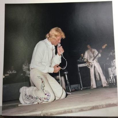 null Mario GURRIERI 
Johnny sur scène en blanc, à genoux, 30x30 cm