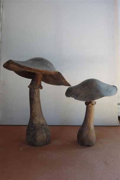 null 2 petits champignons en bois. (décoration d'extérieur)
Ht. 55 cm et 40 cm.