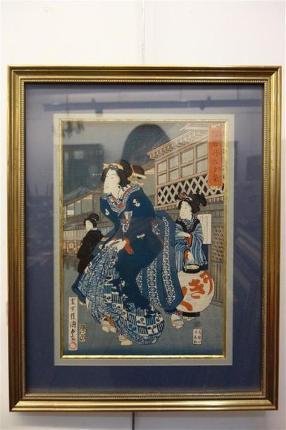 null Trois Geisha le soir, estampe. Japon.