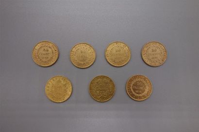 null 7 PIECES de 20 francs or (1x1850, 1x1862, 1x1874, 1x1876, 3x1877).
Lot vendu...