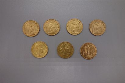 null 7 PIECES de 20 francs or (1x1850, 1x1862, 1x1874, 1x1876, 3x1877).
Lot vendu...