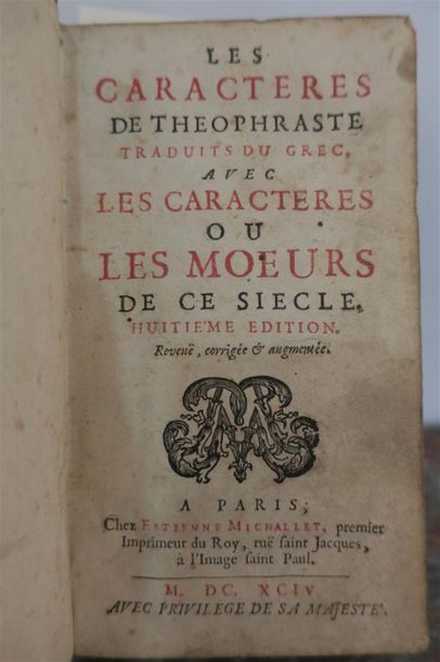 null THEOPHRASTE. Les Caractères. Paris, 1644. 