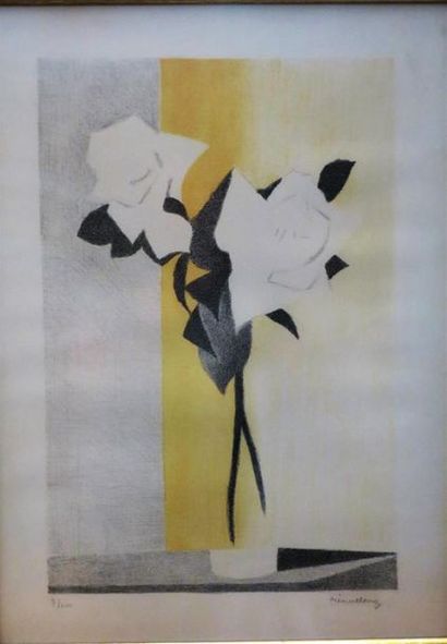 null Pierre Pelloux ( FR - 1903 - 1975) 
Les roses blanches 
Lithographie en couleur...