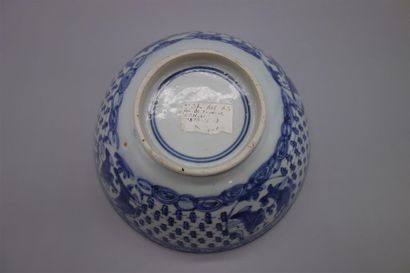 null Coupe en porcelaine bleu blanc, à décor de sages. 
Chine, période Qing.
Dim....