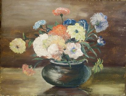 null Pierre FARGE, Composition florale, huile sur toile.32 x 42 cm. 