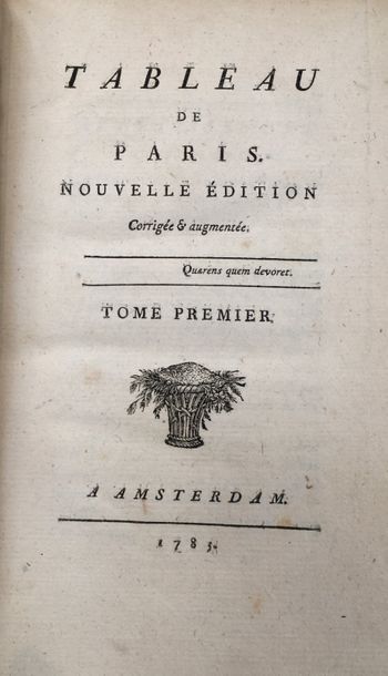 Mercier Tableau de Paris. Amsterdam, 1783- 1788. 12 volumes in-8, demi-veau blond,...