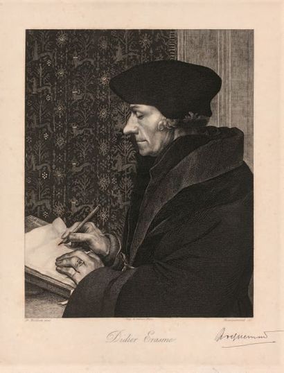 Félix BRACQUEMOND (1833-1914) Érasme. 1864. Eau-forte d'après Holbein. 250 x 320...