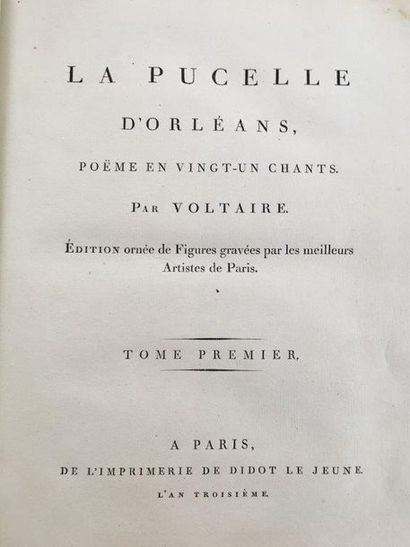VOLTAIRE La Pucelle d'Orléans. Paris, Didot le Jeune, 1795. 2 volumes grand in-4,...
