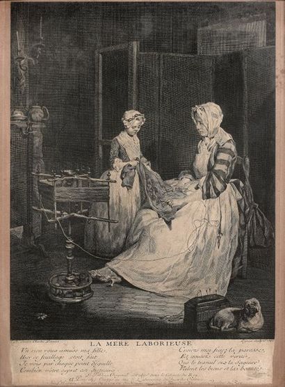 Jean Siméon Chardin (1699-1779) (d’après) La Mère laborieuse. 1740. Gravé par Lépicié....