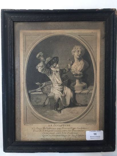 Jean-Antoine Watteau (1684-1721) (d’après) La Sculpture. / Ce Singe industrieux qui...